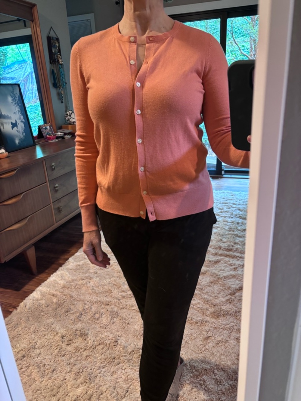 LOFT Coral Button-Front Cardigan